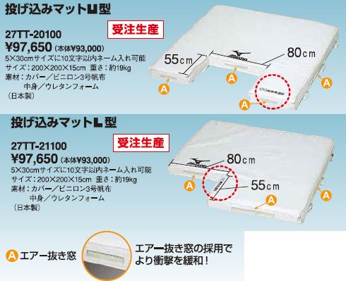 【ミズノ】投げ込みマット凹・L型